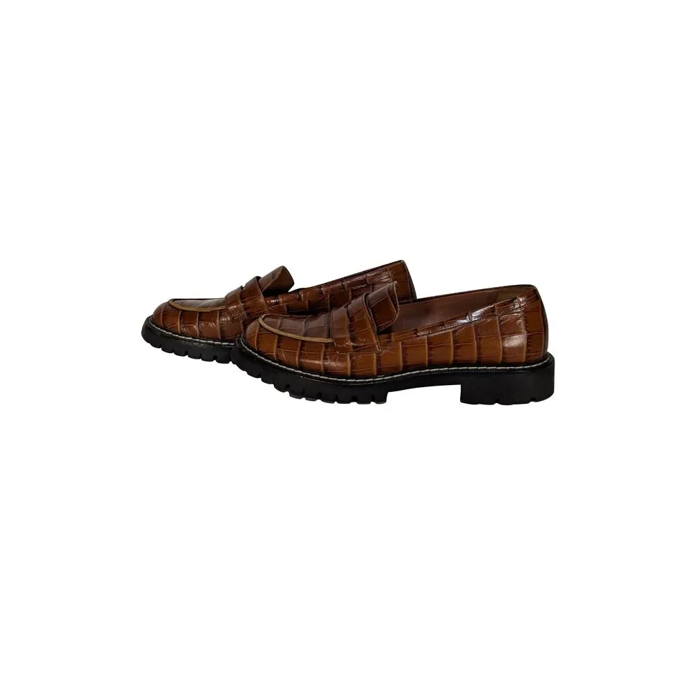 Sportsmax - Brown Croc Embossed Leather Loafers Sz 10